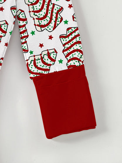 Bamboo Baby Romper with Mitten Cuffs Feet Cuff Newborn Boy Girl Zipper Sleep And Play with Anti Grips Bottom Feet Christmas Tree Cake