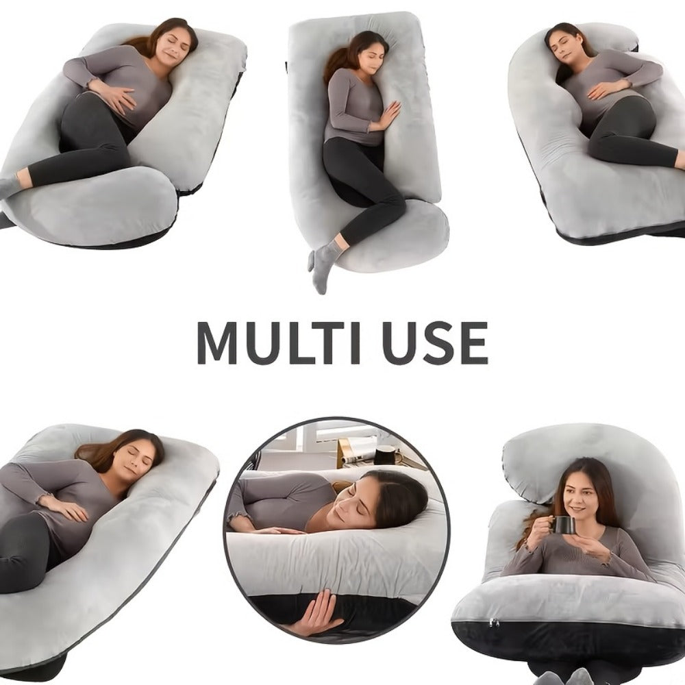 62-Inch J-Shaped Pregnancy Pillow - Velvet-Look Full-Body Design