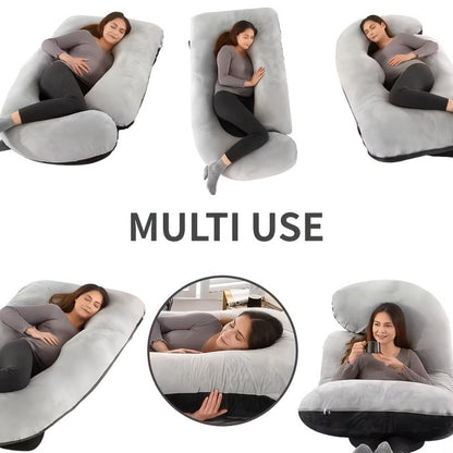 62-Inch J-Shaped Pregnancy Pillow - Velvet-Look Full-Body Design