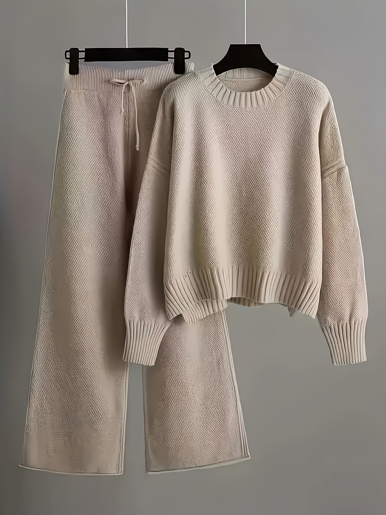 Women's 2pcs Outfits Sweater Sets Loungewear Long Sleeve Pullover And Wide Leg Pants Lounge Sets