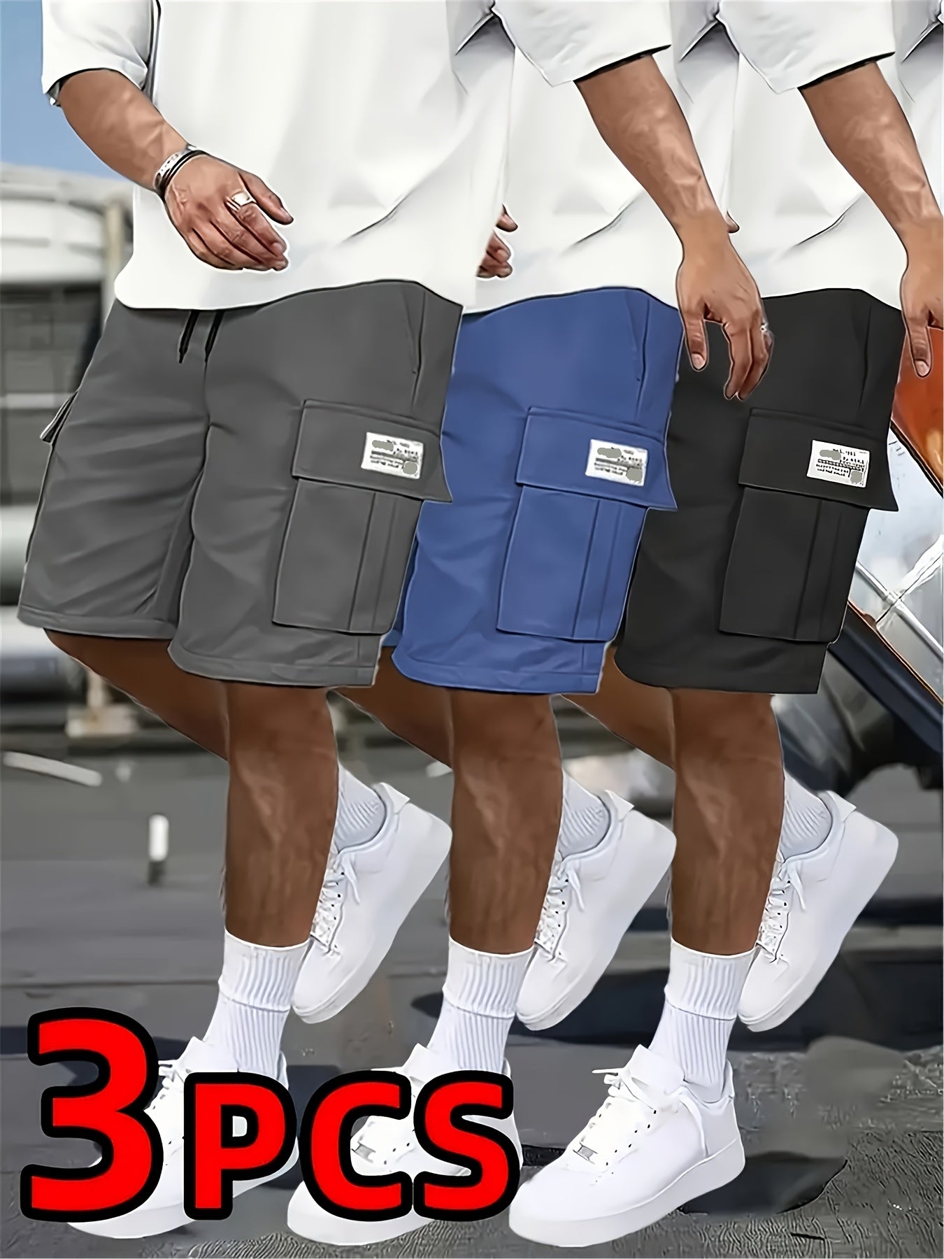 3pcs Set - Men's Shorts, Casual Loose Shorts, Perfect Choice, Large Pocket Workwear Shorts, Summer Workwear Shorts Men's Five Quarter Pants Ins Trendy Straight Leg Casual Five Quarter Shorts Couple Basketball Pants