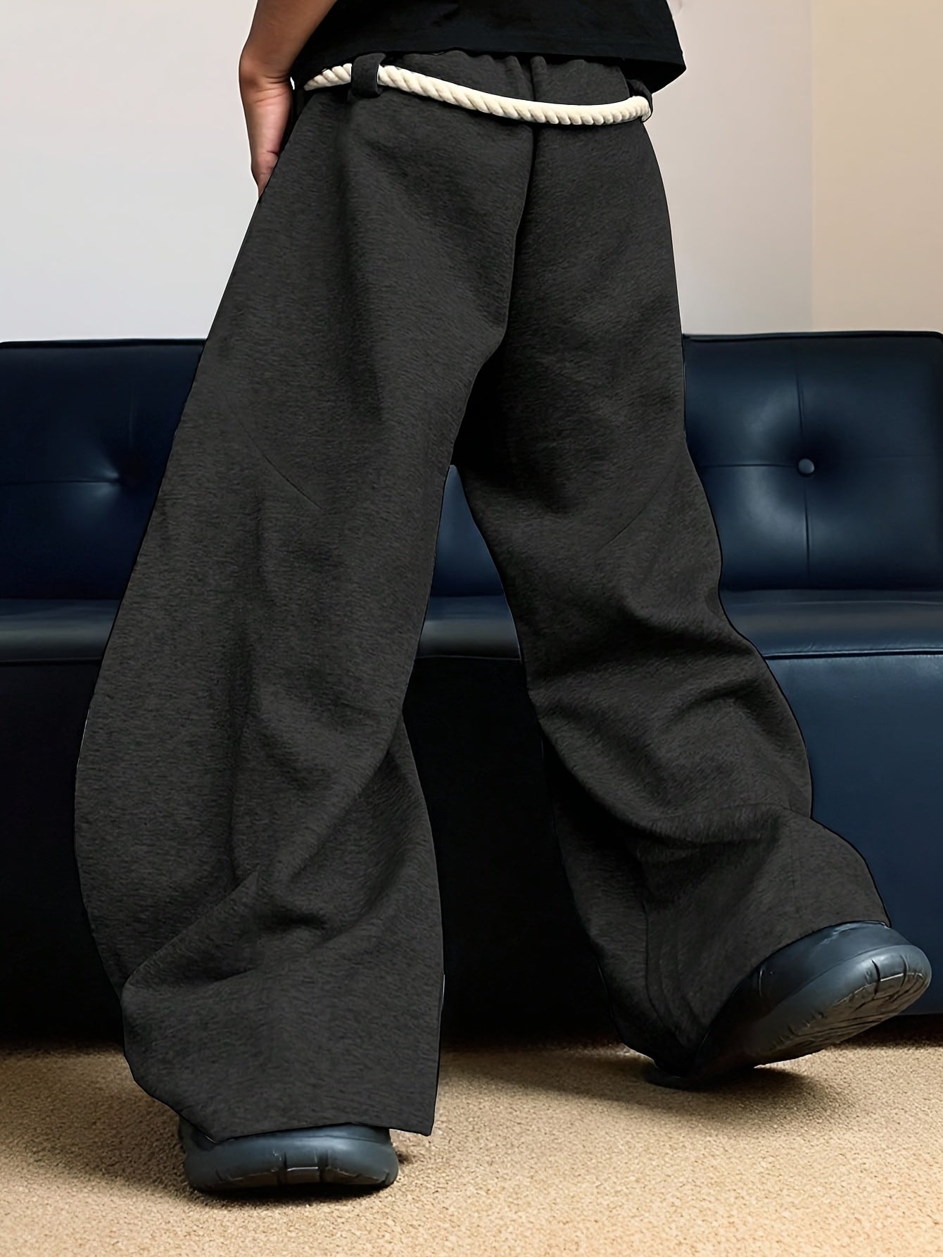 Men's Baggy Wide Leg Sweatpants with Drawstring Elastic Waist Casual Loose Fit Blend Track Pants with Pockets