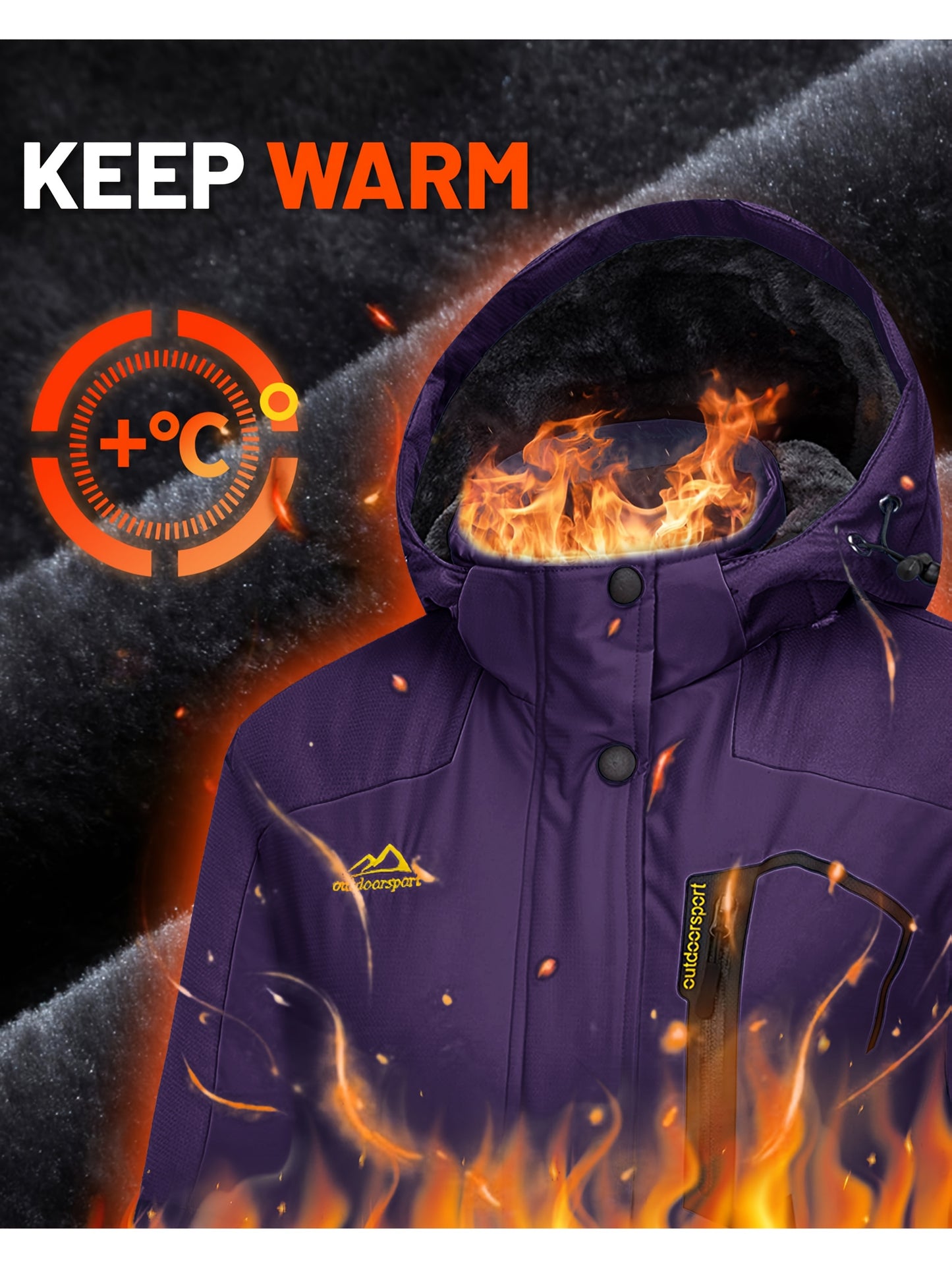 Women'S Warm Ski Jackets Winter Windproof Thermal Fleece Lined Coats Outdoor Detachable Hooded Heavy Weight Thick Jacket Camping Climbing Traveling Snowboard Windbreaker