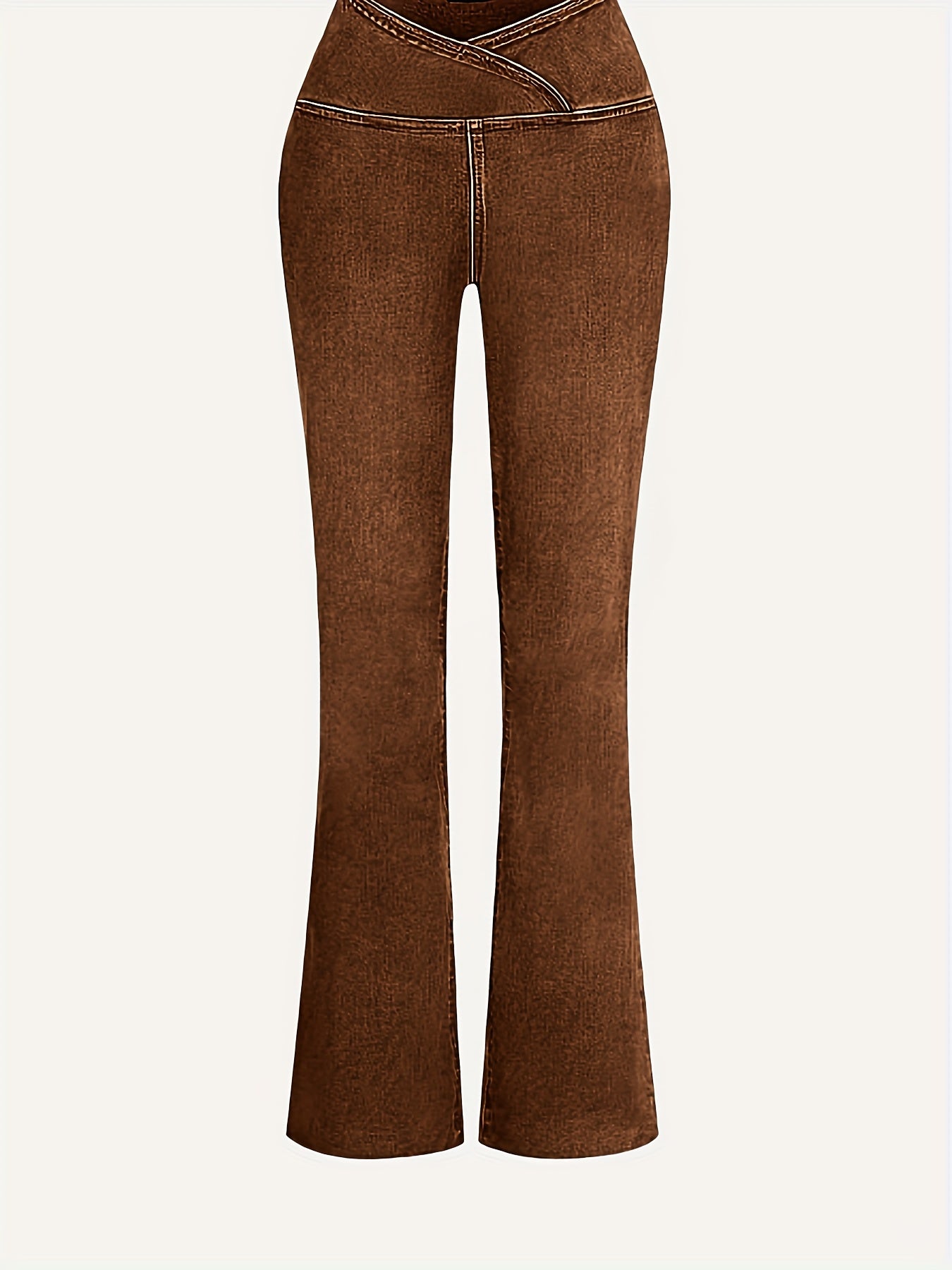 Women's High-Waisted Stretch Jeans - Wide-Leg Bell-Bottom Flared Pants with Cross-Waist , -Like Rayon//Spandex (75/23/2%), All-Season Casual to Dressy Wear, Wrinkle-Resistant Trousers