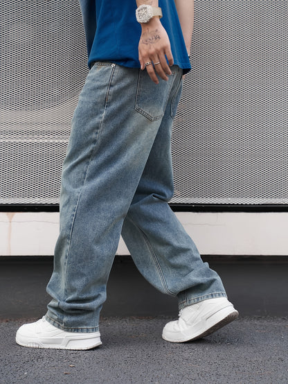 Men's Classic Straight-Leg Jeans - Non-Stretch Washed Denim Pants, Machine Washable Everyday Jeans for Casual & Formal Outfits - Adult Men's Wardrobe Staple Pants, Versatile Clothing, Relaxed Fit, Durable Fabric, Modern Gentleman