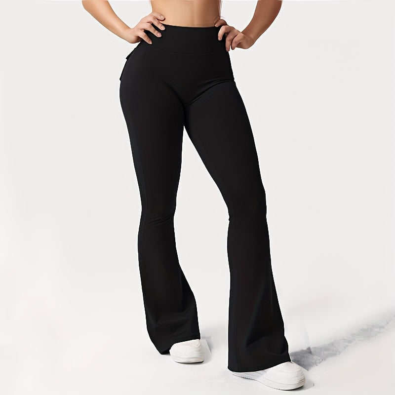 Women's Autumn 3pcs Set, New Style Casual Flared Yoga Pants, Training Flared Trousers, High-Waist Workwear with Belt and Pockets, Sportswear, Halloween Costume, Christmas Apparel