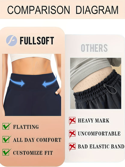 2pcs Women's High Waist Solid Color Wide Leg Pants with Double Pockets, Butt Lifting Slim Fit Trousers, Lightweight Breathable Skin-Friendly Fabric, Versatile for Office Work Daily Streetwear