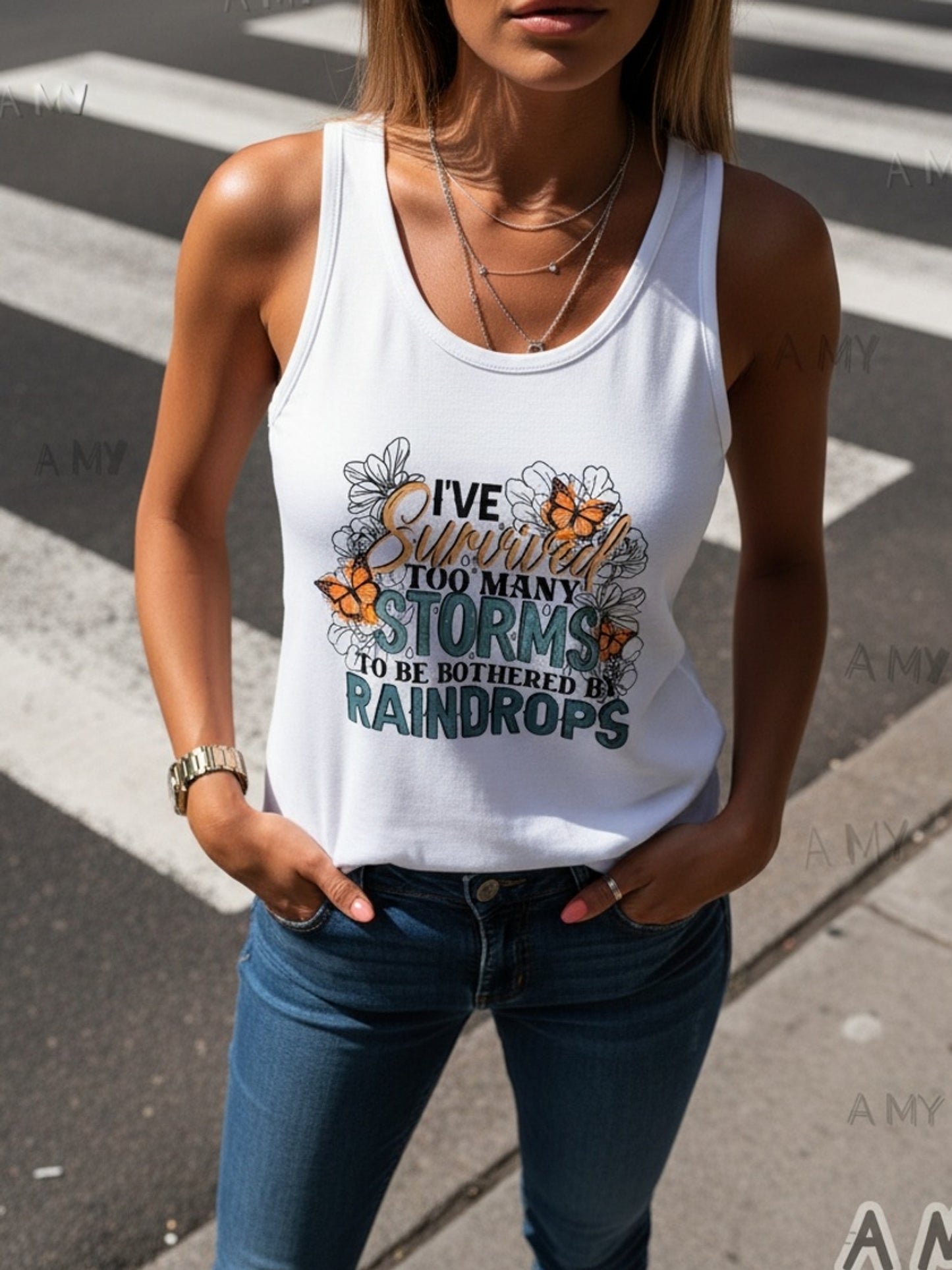 Women's Light Grey Polyester Printed Sleeveless Tank Top - product view 32