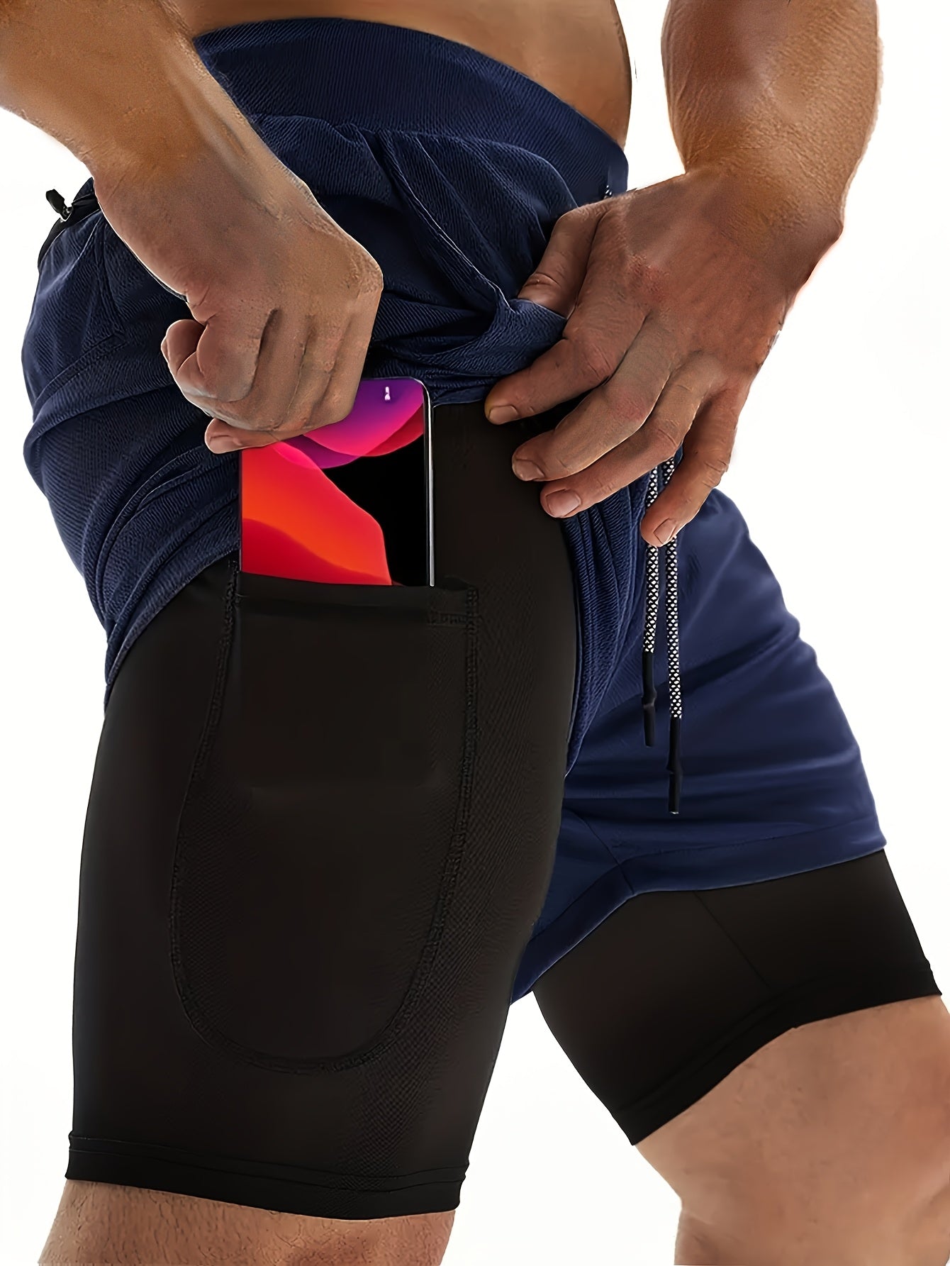 3pcs Men's 2-in-1 Double-layer Shorts with Inner Pocket, High Stretch Sports Shorts, Suitable for Summer Running, Gym Exercise And Training