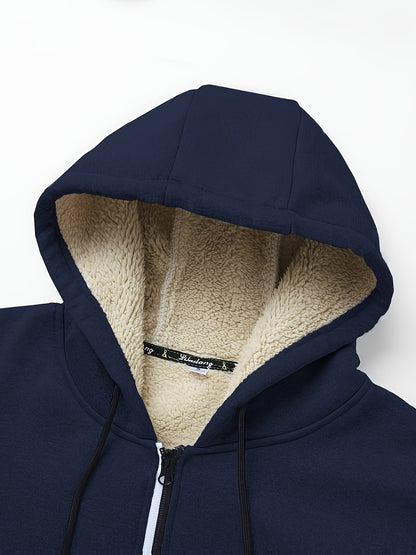 Men'S Fleece Lined Hooded Anorak | Thermal Winter Jacket, 2025 New Warm Windbreaker, Four-Season Cold Weather Coat, Regular Fit, Fabric