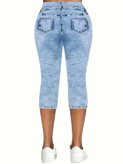 Capri Leggings Tights - Digitally Printed Cropped Pants Suitable for - Wear, Tight-Fit Non- Pants with Machine Washable Care, Casual & Dressy Capri Length Pants for Layering Under Outfits