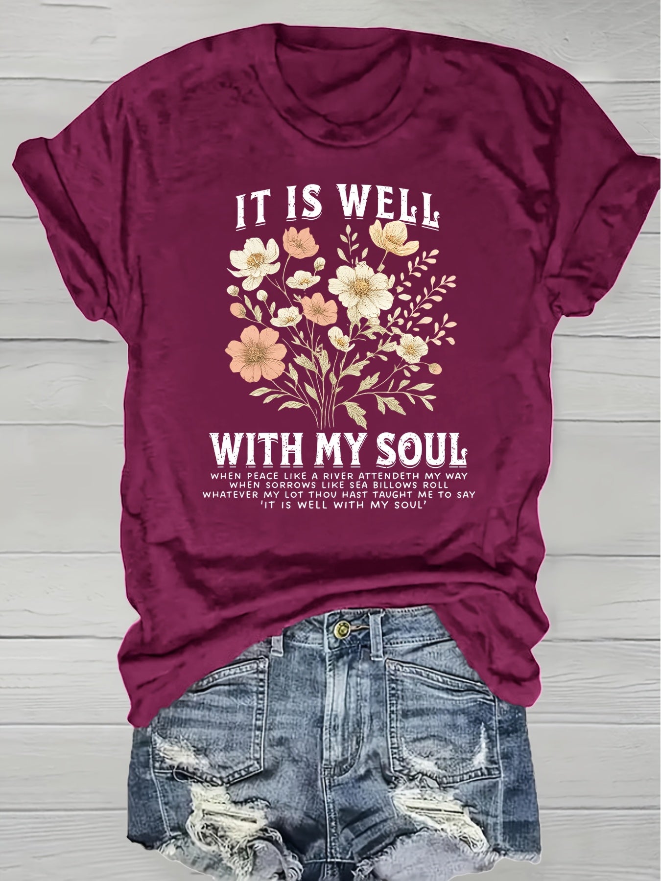 Plus Size, European American Fashion Floral Print T-shirt Women's Clothing