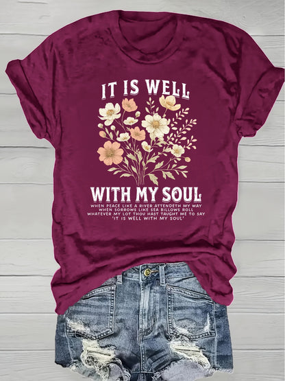 Plus Size, European American Fashion Floral Print T-shirt Women's Clothing