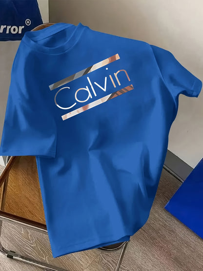 Men'S Casual T-Shirt Featuring a Creative Letter Design, Made from 100% Knit Fabric, Perfect for Spring And Summer with Its Short Sleeves, Stylish And Adaptable