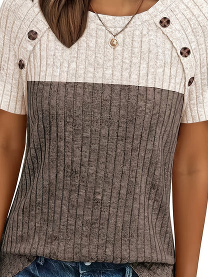 Ladies' Comfortable Top, Elegant Loose, Basic Shirt, Round Tie, Button T-shirt, Casual Two-color Short-sleeved Pullover