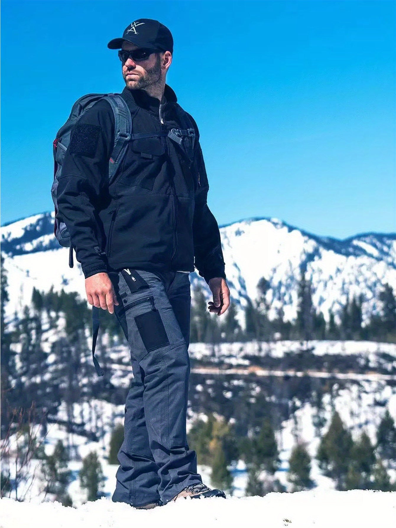 2pcs Set, Men'S Outdoor Cargo Pants, Multi-Functional Pockets, Lightweight, Ripstop, Durable Work Pants, for Camping Hiking Fishing, Suitable for Spring Summer And Autumn Seasons