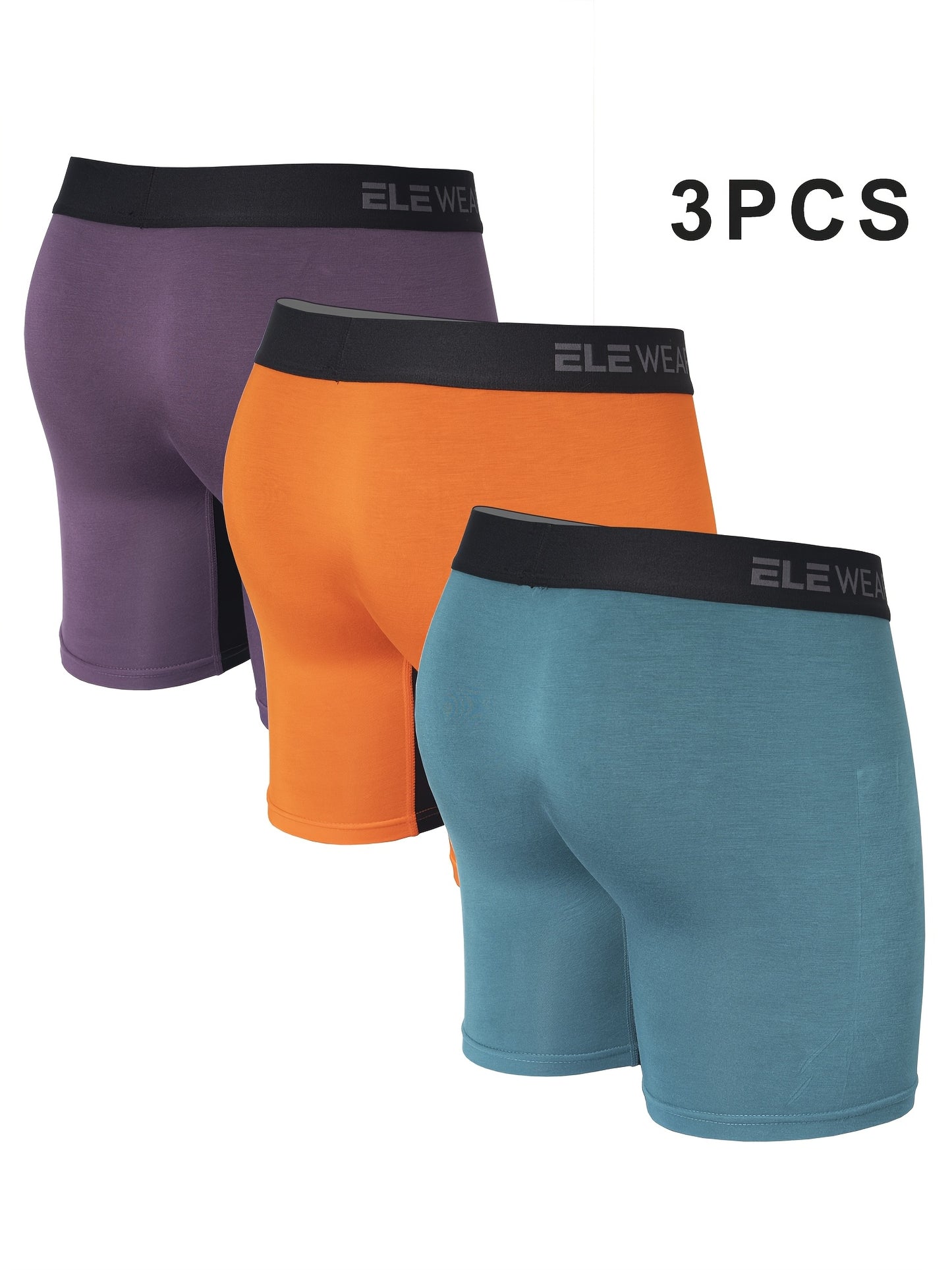 Set of 3 ELEWEAR Bamboo Fiber Men'S Underwear with Side Openings, Long Boxer Shorts for Sports And Leisure, Moisture-Wicking.