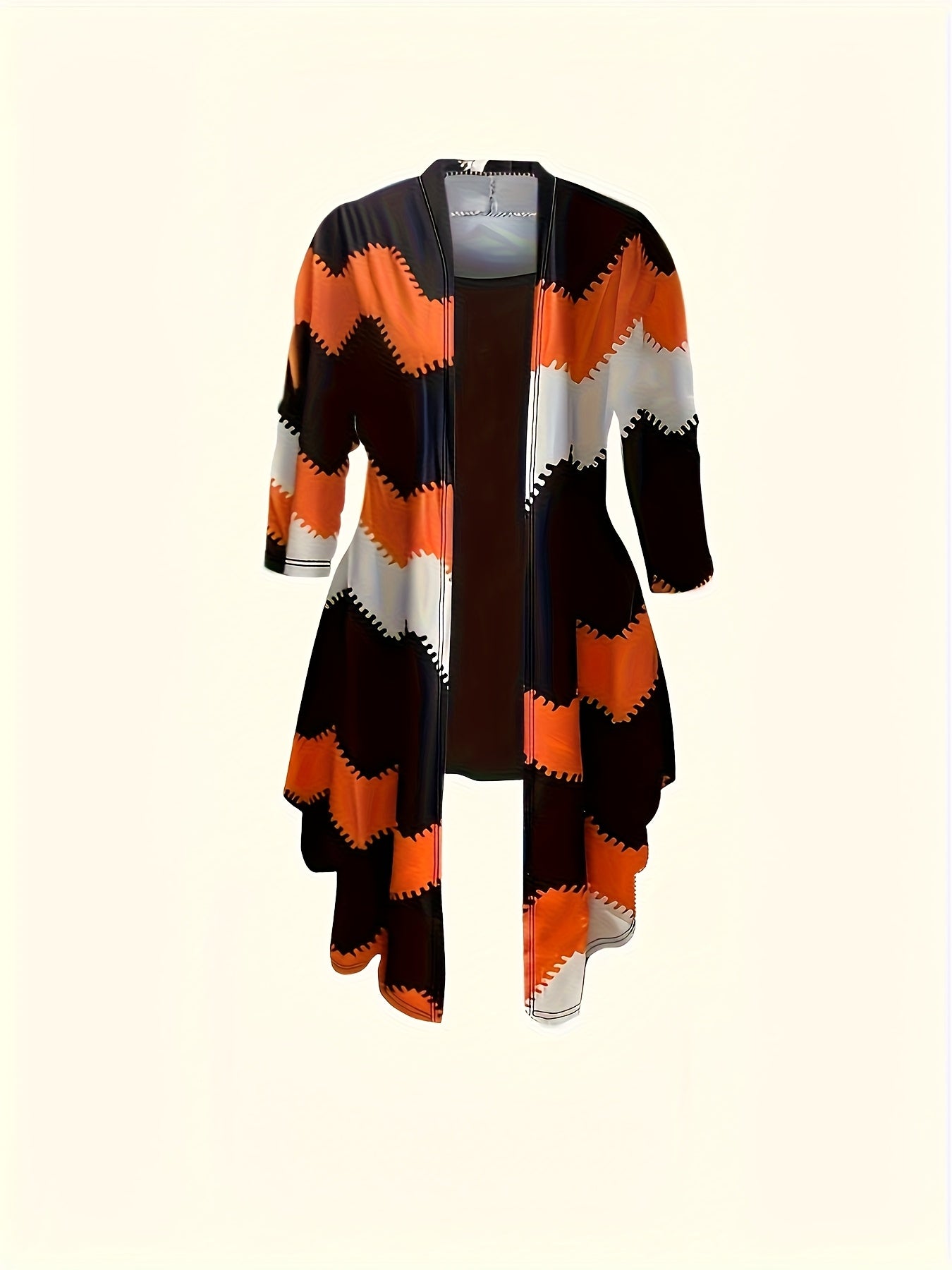 [Printed Cardigan Set] Women's 3pcs Set, Printed Cardigan Jacket Paired with Solid Color Casual Pants Vest Daily Set