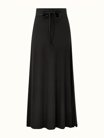 Plus Size - 3pcs Women'S Solid Color Elegant Long Skirt Fashionable High Waisted Elastic Slit A-line Skirt Large Casual, Daily Wear, Comfortable Clothing, Aline Silhouette, Elastic Fabric, Large Size Skirt, Women'S Skirt, Curvaceous Women