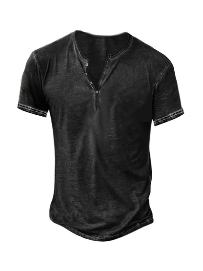 1Men'S Distressed Henley Shirt- Slim Fit Short Sleeve Button-Up T-Shirt with V-Neck& Placket Detailing, Machine Washable Casual Shirt in Olive Green, Black, Blue, Burgundy, Sporty Apparel| Athletic Style| Comfortable Tee