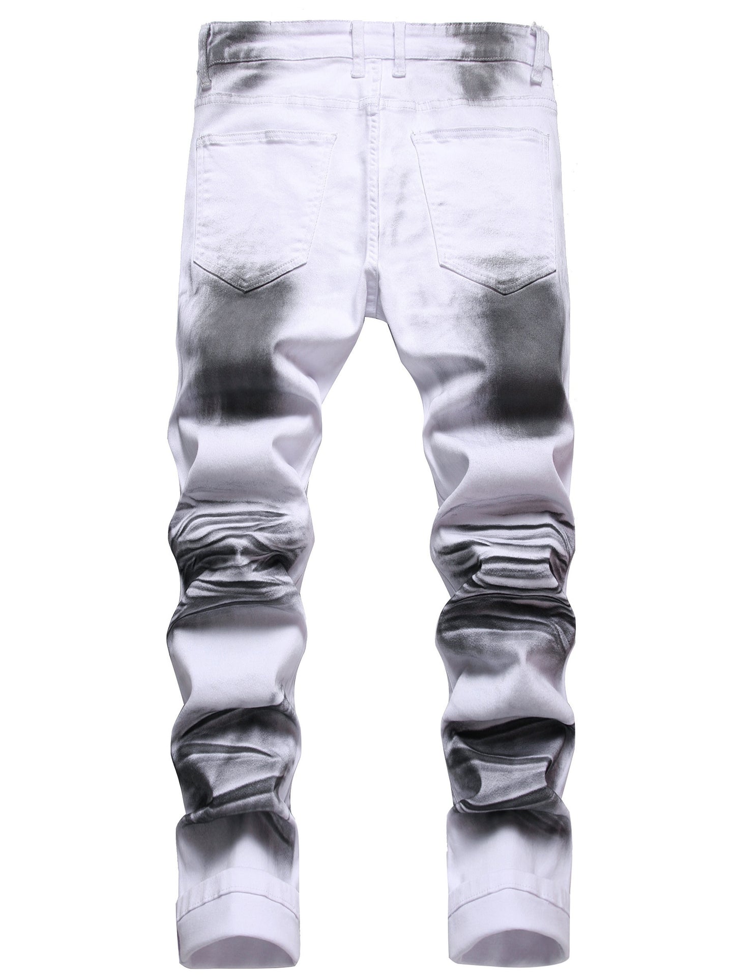 Men'S White And Black Printed Cat Whiskers Stretch Slim Jeans Casual Trousers
