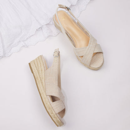Casual Sandals for Women Featuring a Low Platform Wedge, Criss-Cross Design, Open Toe, And Slingback Ankle Strap, Perfect for Work, Everyday Use, And Running Errands., Women Shoes
