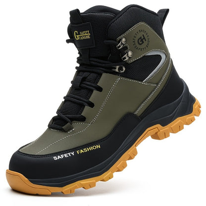 Men's Steel-Toe Work-Style Boots - Rubber Traction Sole and Cushioned Insole