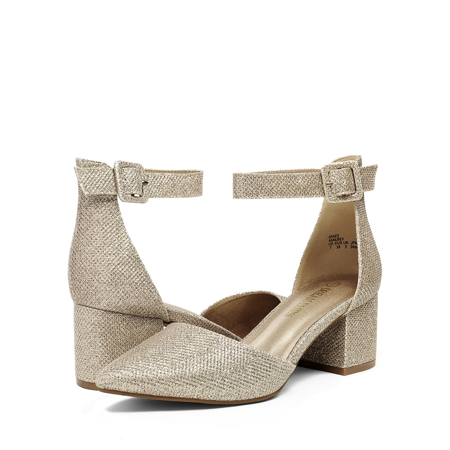 Pointed Toe Low Chunky Heels Pump Shoes Women Pumps with Ankle Strap