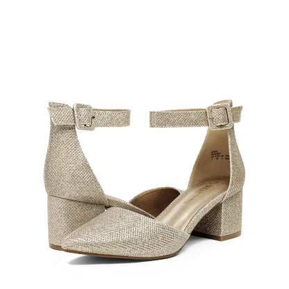 Pointed Toe Low Chunky Heels Pump Shoes Women Pumps with Ankle Strap
