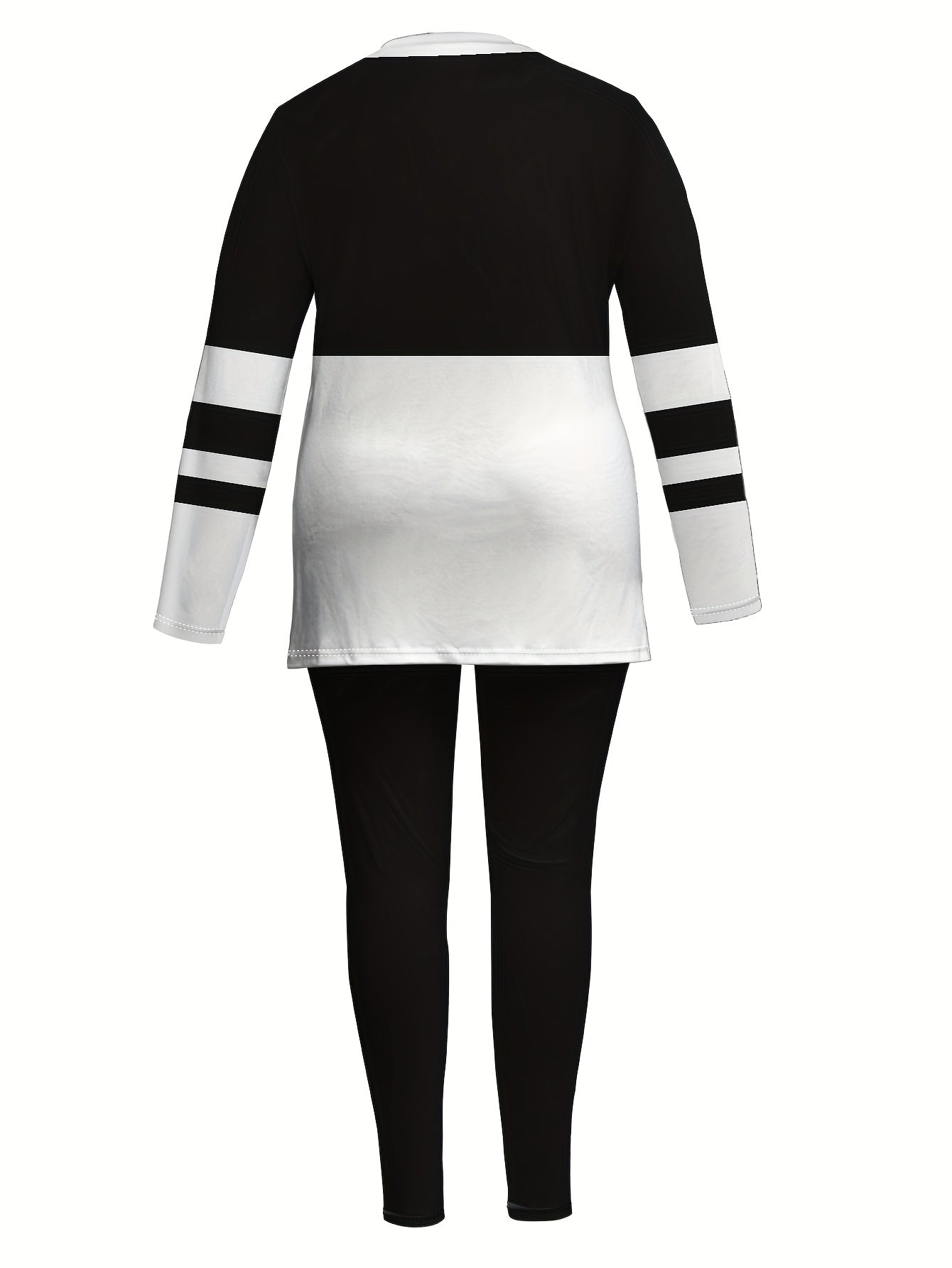 Women's Casual 2pcs Set Color Block Patchwork Printed Long Sleeves Round Tie Zipper + Slit On Both Sides Fashionable Long-sleeved Top with Skinny Trousers Spring And Autumn Comfortable Fit Regular Casual Suit (directional)
