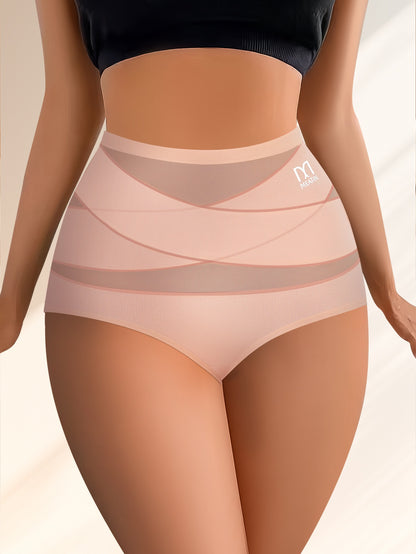 4pcs of high-waist Women's panties designed for postpartum tummy tuck, hip lifting, and shaping. Featuring cross belt splicing, they offer comfort and breathability, making them suitable for home, work, and adjustable high-waisted comfort.