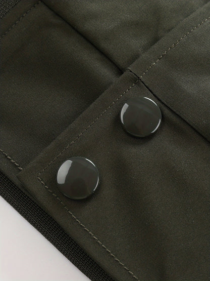 Men'S Plus Size Olive Green Varsity Jacket with Orange Accents - Thick, Warm, and Stylish for Fall/Winter, Baseball Collar, Button-Up Front, Side Pockets, Casual & Outdoor Wear, PLUS SIZE