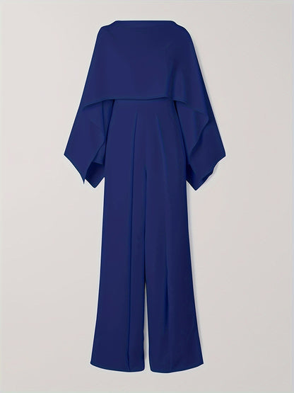 Women'S Fashion Solid Color Zipper Elegant Wide Leg Jumpsuits 2024 New Spring Autumn Long Sleeves Casual Jump Suits