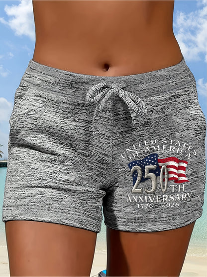 American Flag 250th Anniversary Casual Shorts, Elastic Waist Drawstring, Stretchy Lightweight Fabric for Beach, Vacation, and Casual S Machine Washable, Vacation Gear, Fun Pattern, Beachwear, Breathable Material, Enthusiast Exclusive.