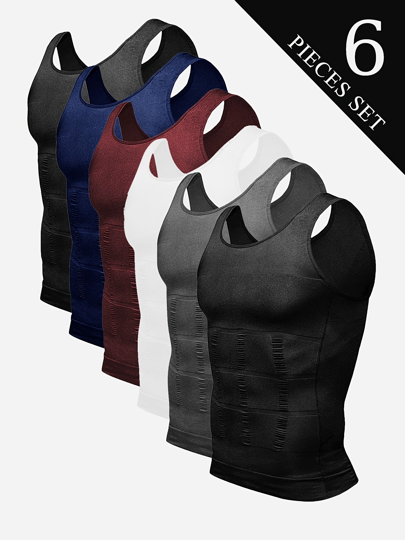 6pcs Casey Kevin Compression Tank Tops Men Body Shaper Vest, Athletic Mens Shapewear Muscle Shirts for Men, Tight Body Shaper Tummy Control Mens Undershirts, Highly Elastic Mens Workout Tank Tops, Breathable Gym Tank Tops for Men