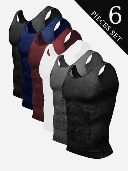 6pcs Casey Kevin Compression Tank Tops Men Body Shaper Vest, Athletic Mens Shapewear Muscle Shirts for Men, Tight Body Shaper Tummy Control Mens Undershirts, Highly Elastic Mens Workout Tank Tops, Breathable Gym Tank Tops for Men