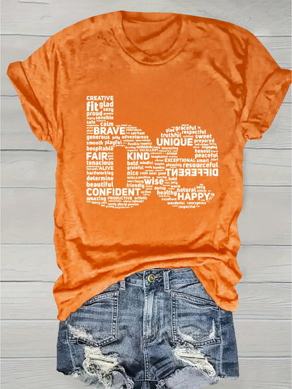 Women's Inspirational Word Cloud Print T-Shirt - Soft Breathable Round Neck Short Sleeve, Light Grey with Positive Affirmations, Medium Stretch Casual Top for Spring Summer Daily & Party Wear, Machine Washable