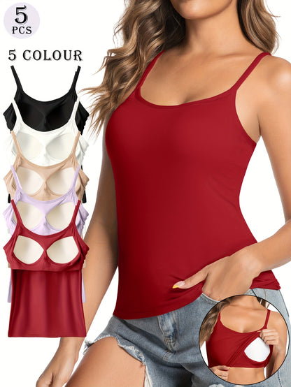 5 Pack of Strapless Bra Tops Featuring Built-In Cups; Padded Camisole; Suitable for Use As a Base Layer Or