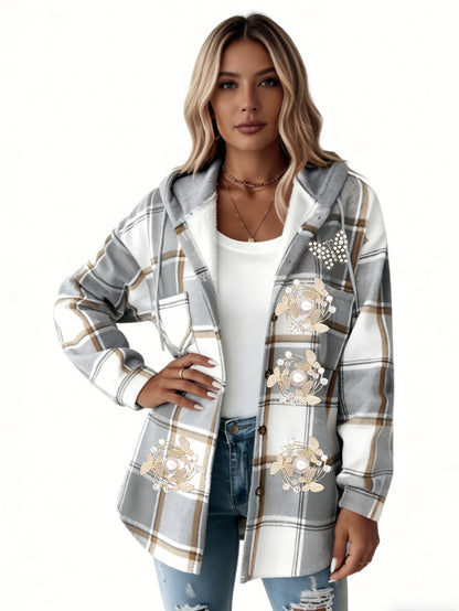 Summer Women'S Retro Checkered Hooded Jacket - Button Long Sleeve, Lightweight And Breathable Layered All Year Round Suitable for Casual And Daily Wear, Women'S Clothing Sportswear Women'S Top Suitable for Women'S Hot Wear