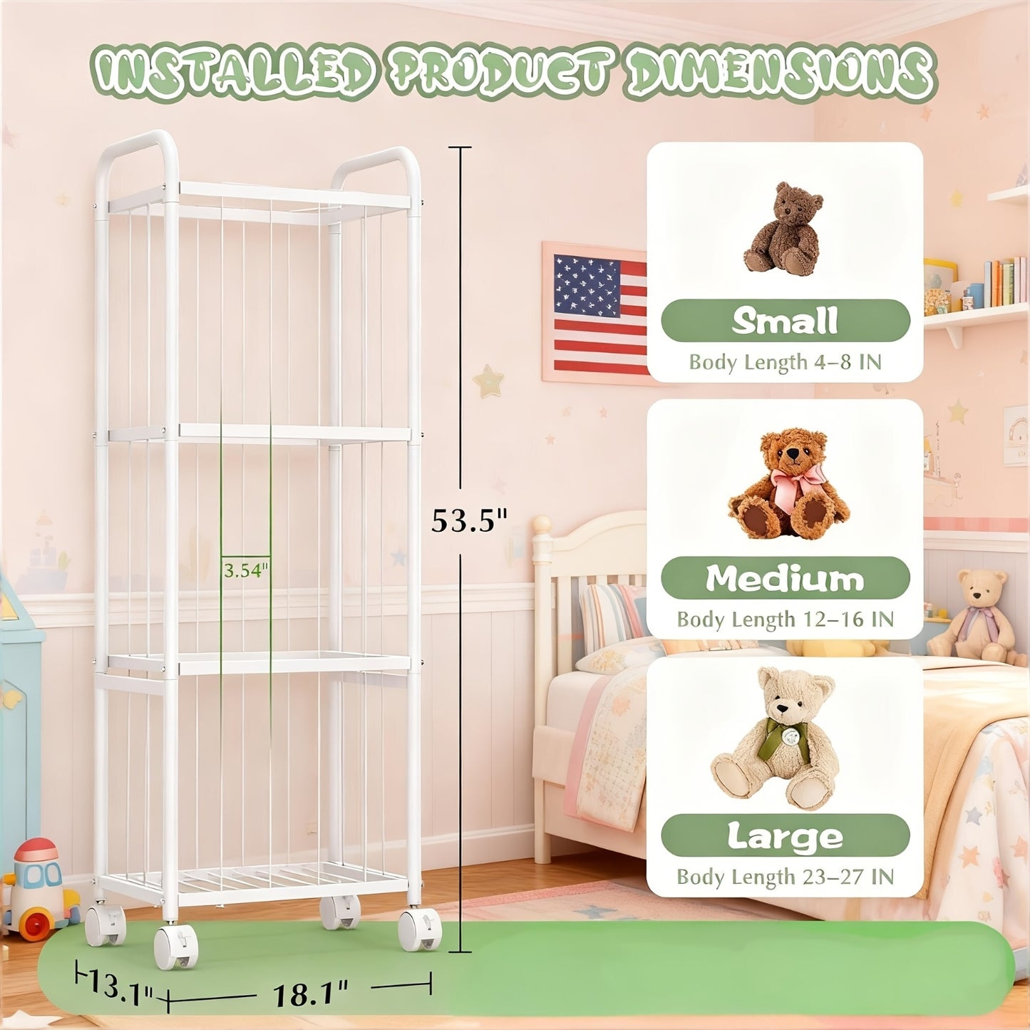 All Metal Stuffed Animal Storage, Never Fall Apart Stuffed Animal Zoo with Brake Wheels, Extra Large Stuffed Animal Holder - Sturdy Metal Plush Organizer Perfect for Nursery Play Room Kids Room, Storage