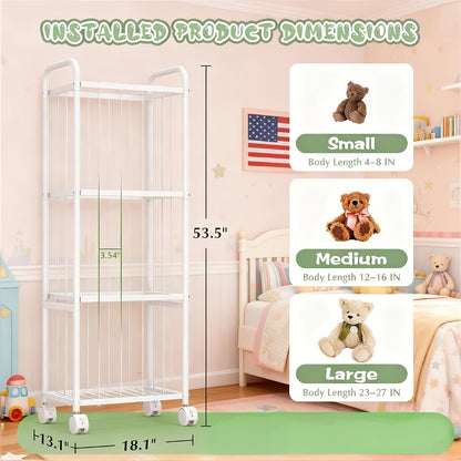 All Metal Stuffed Animal Storage, Never Fall Apart Stuffed Animal Zoo with Brake Wheels, Extra Large Stuffed Animal Holder - Sturdy Metal Plush Organizer Perfect for Nursery Play Room Kids Room, Storage