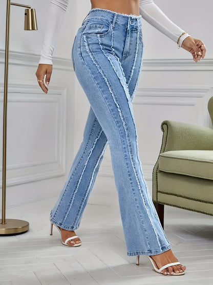 Women's Plus Size Jeans Clothing Vertical Raw Edge Elegant Flared Pants