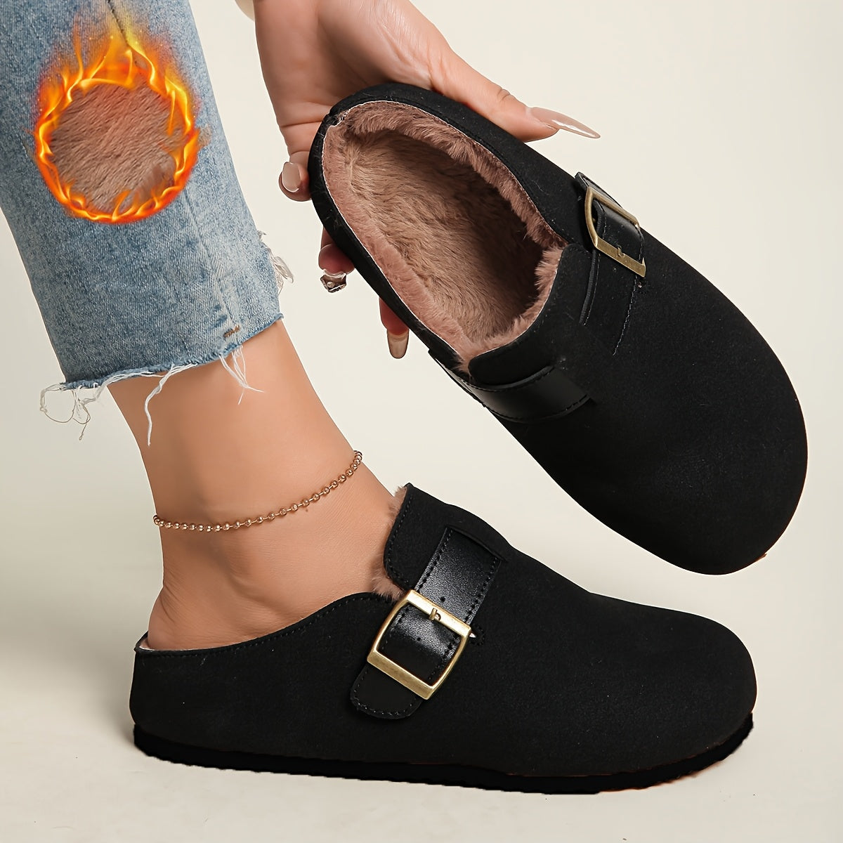 Women's Plush-Lined Platform Loafers, Buckle Strap Flat Shoes, Winter Warm and Comfortable Commuter Flat Shoes, Local Warehouse, Women Shoes