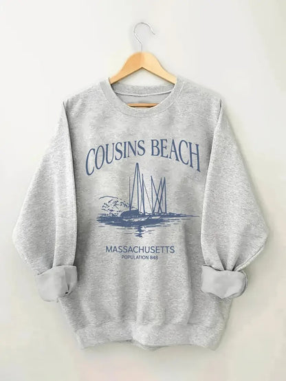 Women's Fashion Sweatshirt with Blue Letter Print, Soft Fabric, Machine Washable