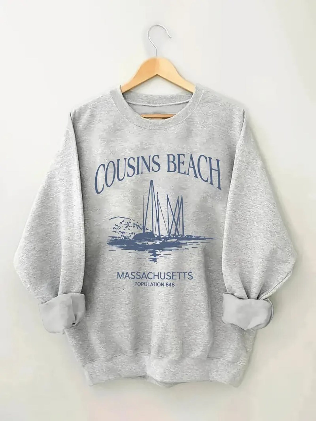 Women's Fashion Sweatshirt with Blue Letter Print, Soft Fabric, Machine Washable