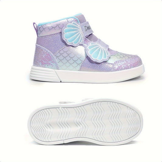 DREAM PAIRS KIDS Girls Shoes The Shell Pattern Shines Brightly Toddler Sneakers Kids High Top Shoes Casual Walking Shoes