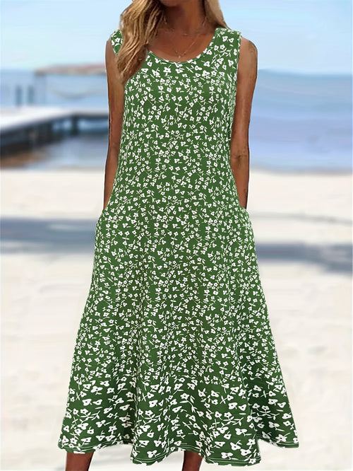 Fashion Small Floral Holiday Style Printed Vest Dress
