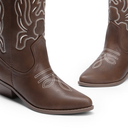 Women's Cowboy Boots Mid Calf Cowgirl Boots Embroidery Stitched Western Boots