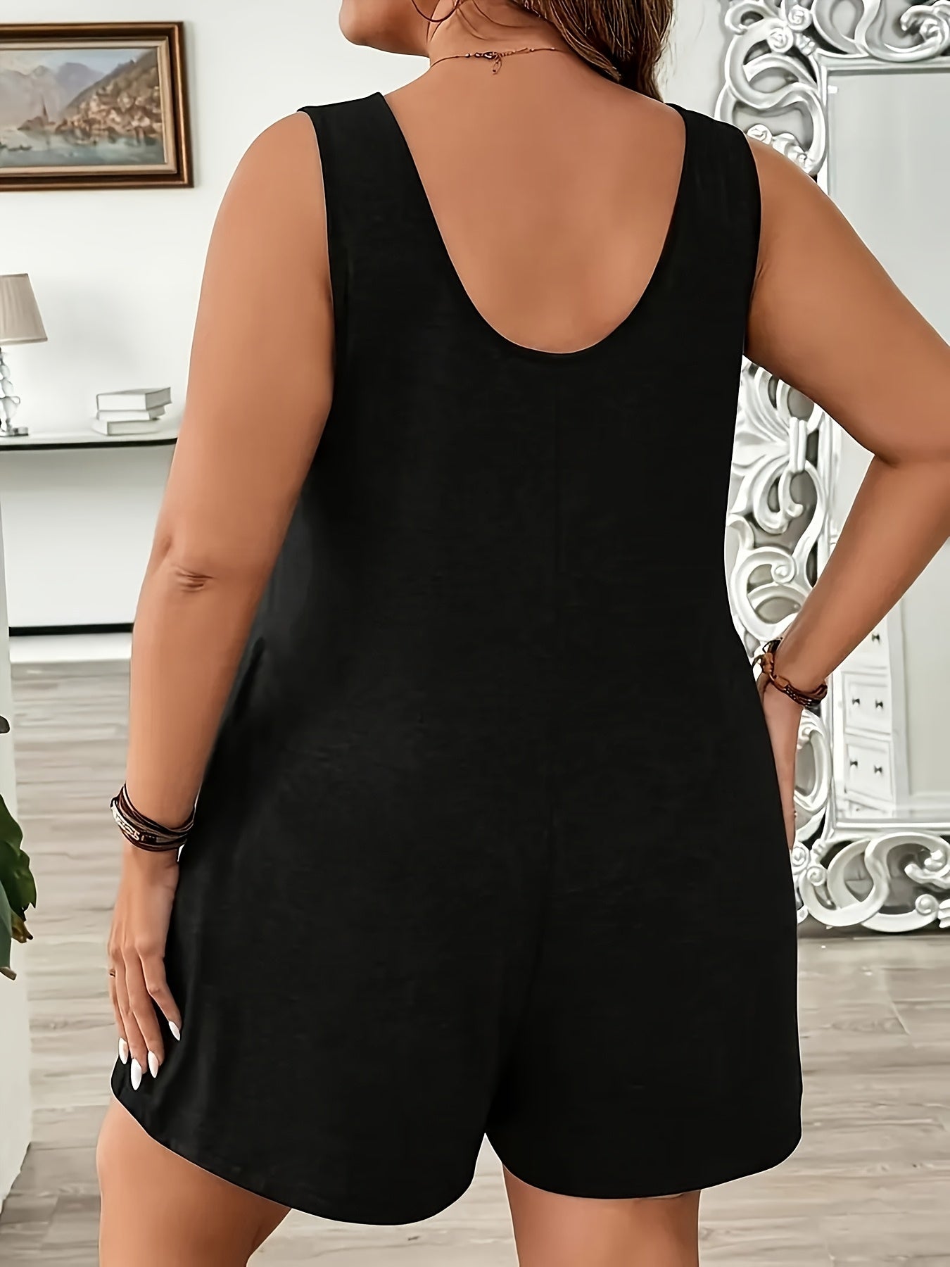 Green 3pcs Women's Plus Size Sleeveless Jumpsuit - Elegant Crew Neck, Stretchy Fabric, Pocket Detail, Ideal for Spring/Summer/Fall, Casual Wear|Elegant Sleeveless Jumpsuit|Pocketed Jumpsuit