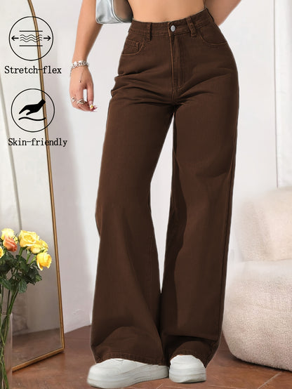 Women High Waisted Straight Leg Pants Stretch Fabric Casual Loose Fit Solid Color Full Length Trousers Soft Comfortable Elastic Waist Street Style Casual Attire Versatile Modern Fashion Pants for Women Office Travel Daily Outfit